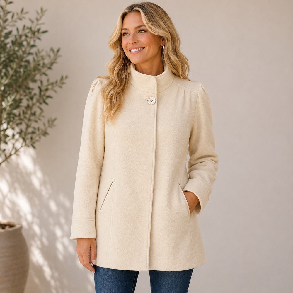 Ashley Scott Vintage Wool Jacket Womens XL Cream Ivory Pleated Overcoat USA